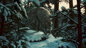 Preview wallpaper wolf, forest, snow, art, predator, trees