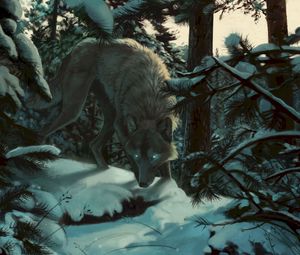 Preview wallpaper wolf, forest, snow, art, predator, trees