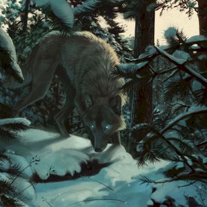 Preview wallpaper wolf, forest, snow, art, predator, trees