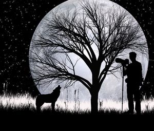 Preview wallpaper wolf, full moon, silhouettes, art, vector, photographer