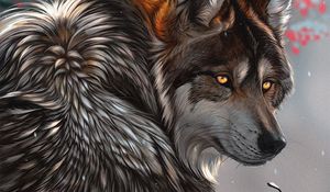 Preview wallpaper wolf, glance, art, predator, berries, branches