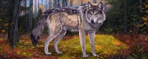 Preview wallpaper wolf, gray, forest, wildlife, art