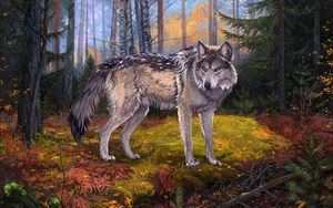 Preview wallpaper wolf, gray, forest, wildlife, art