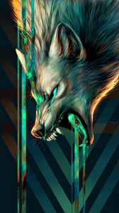 Preview wallpaper wolf, grin, aggression, illusion, art