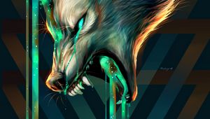 Preview wallpaper wolf, grin, aggression, illusion, art