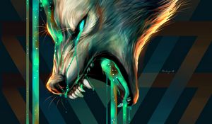 Preview wallpaper wolf, grin, aggression, illusion, art