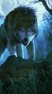 Preview wallpaper wolf, grin, aggressive, predator, art