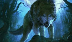 Preview wallpaper wolf, grin, aggressive, predator, art