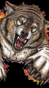 Preview wallpaper wolf, grin, predator, jump, art