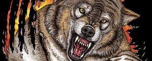 Preview wallpaper wolf, grin, predator, jump, art