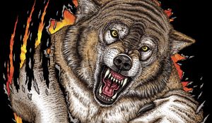 Preview wallpaper wolf, grin, predator, jump, art