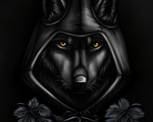 Preview wallpaper wolf, hood, cloak, art, black