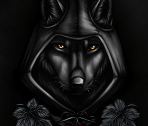 Preview wallpaper wolf, hood, cloak, art, black