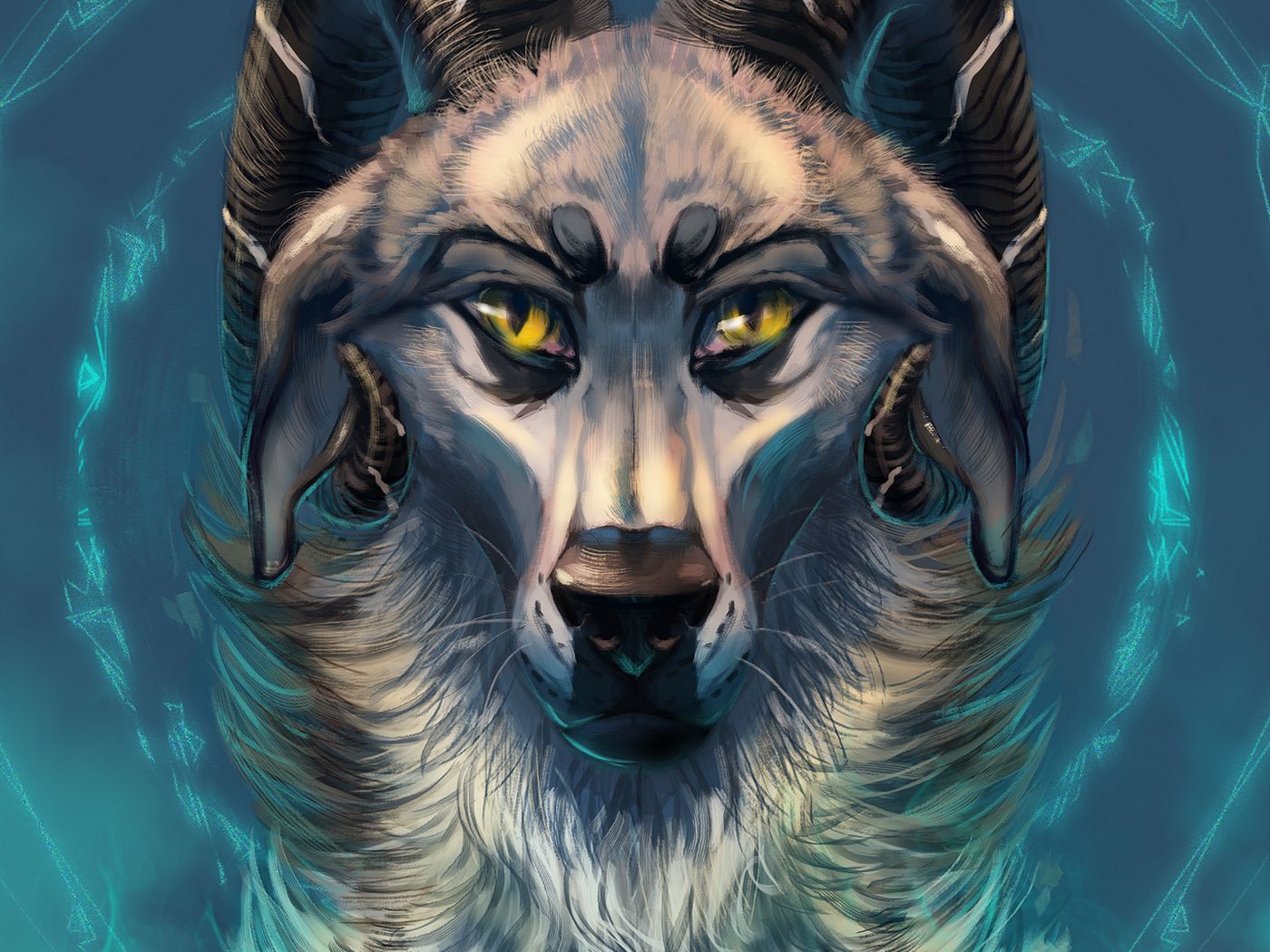 Download wallpaper 1400x1050 wolf, horns, skull, art, fantasy standard ...