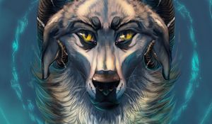 Preview wallpaper wolf, horns, skull, art, fantasy