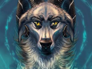 Preview wallpaper wolf, horns, skull, art, fantasy