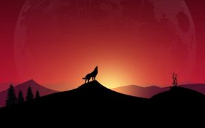 Preview wallpaper wolf, howl, loneliness, art, full moon