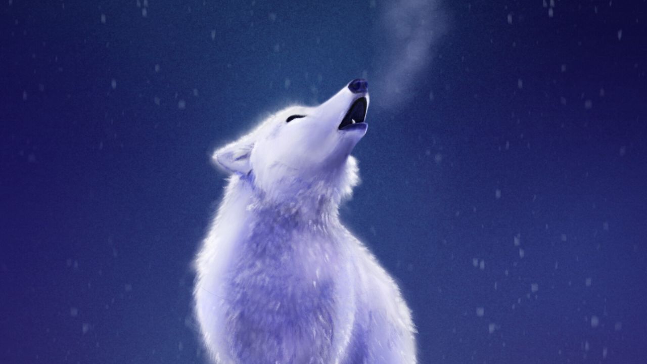Wallpaper wolf, howl, snow, white, art