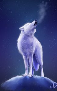 Preview wallpaper wolf, howl, snow, white, art