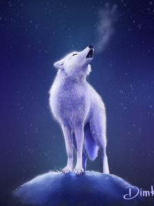 Preview wallpaper wolf, howl, snow, white, art