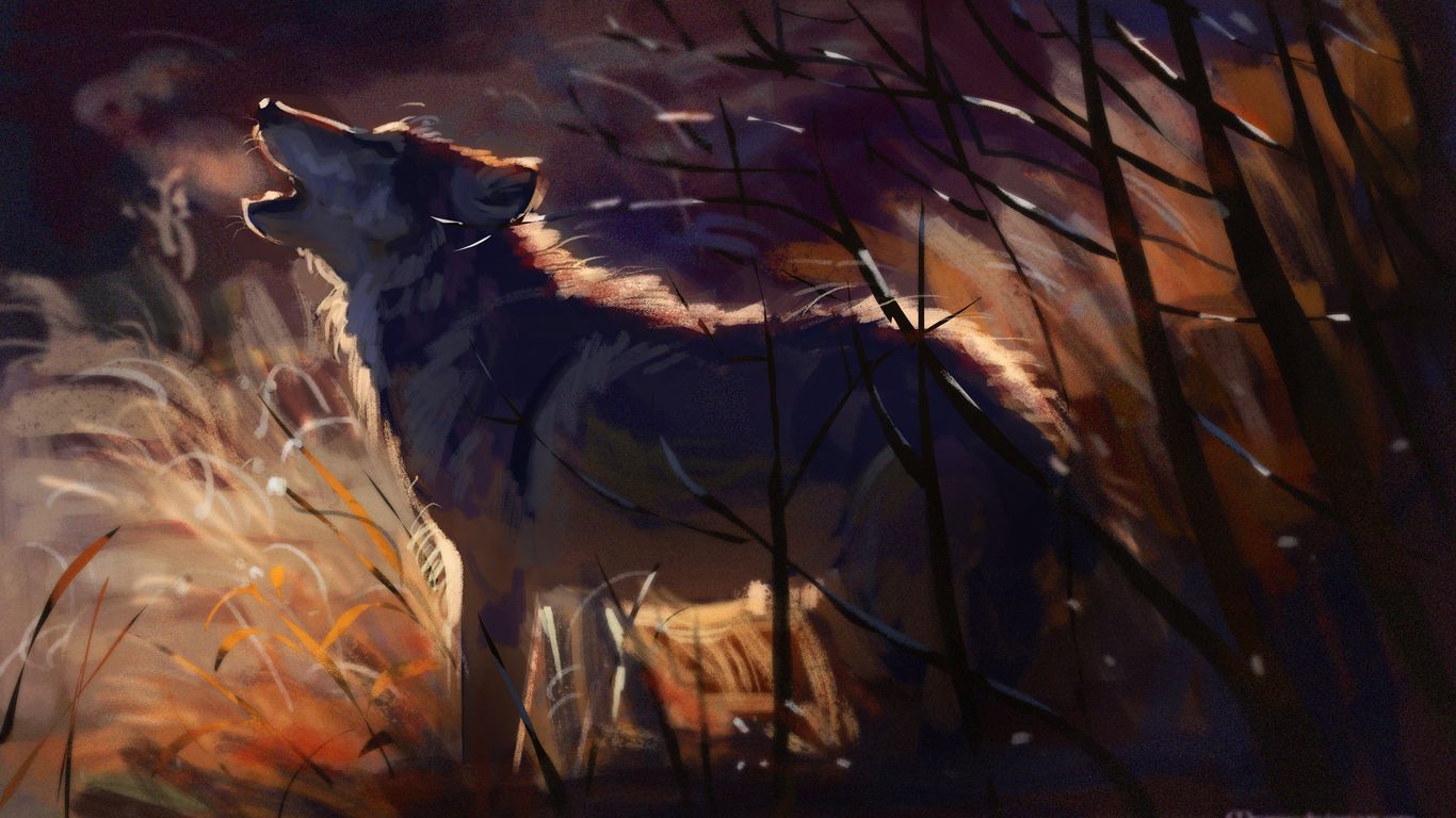 Download wallpaper 1366x768 wolf, howl, wildlife, beast, art tablet, laptop  hd background