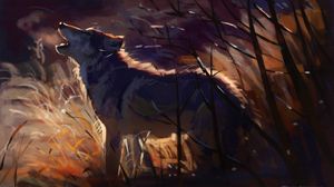 Preview wallpaper wolf, howl, wildlife, beast, art