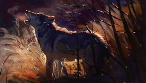 Preview wallpaper wolf, howl, wildlife, beast, art