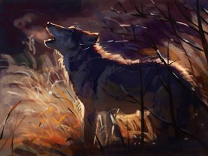 Preview wallpaper wolf, howl, wildlife, beast, art