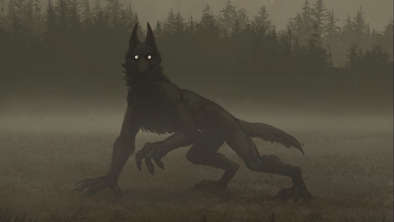 Wallpaper wolf, monster, night, fog, art