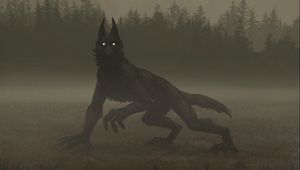 Preview wallpaper wolf, monster, night, fog, art