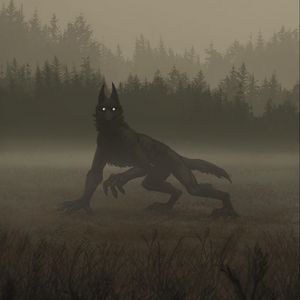 Preview wallpaper wolf, monster, night, fog, art