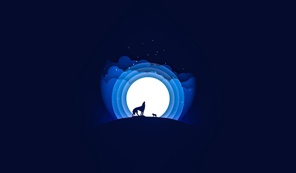 1024x600 Wallpaper wolf, moon, howling, vector