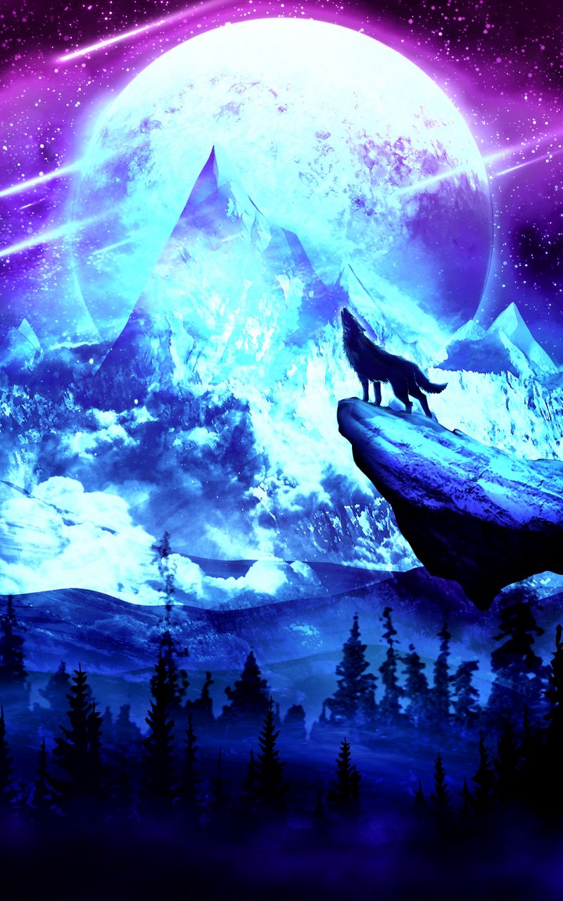 Download wallpaper 800x1280 wolf moon night mountains art samsung galaxy  note gtn7000 meizu mx2 hd background