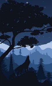 Preview wallpaper wolf, night, tree, art