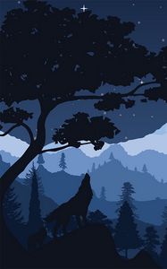 Preview wallpaper wolf, night, tree, art