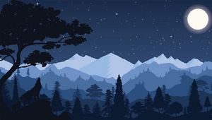 Preview wallpaper wolf, night, tree, art