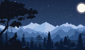 Preview wallpaper wolf, night, tree, art
