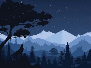 Preview wallpaper wolf, night, tree, art