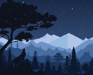 Preview wallpaper wolf, night, tree, art