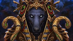 Preview wallpaper wolf, pharaoh, art, deity, mythical