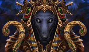 Preview wallpaper wolf, pharaoh, art, deity, mythical