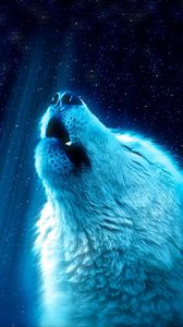 Preview wallpaper wolf, predator, howl, white, blue