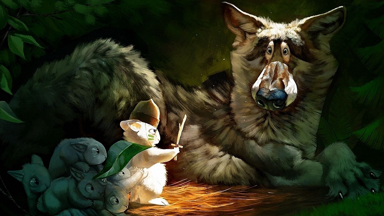 Wallpaper wolf, rabbit, fright