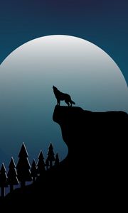 Preview wallpaper wolf, rock, moon, vector, art, dark