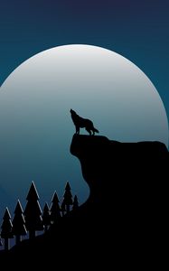 Preview wallpaper wolf, rock, moon, vector, art, dark