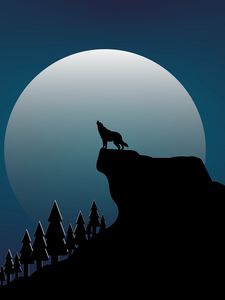 Preview wallpaper wolf, rock, moon, vector, art, dark