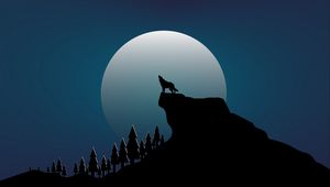 Preview wallpaper wolf, rock, moon, vector, art, dark