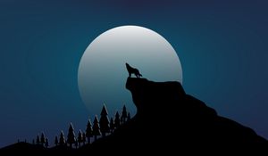 Preview wallpaper wolf, rock, moon, vector, art, dark