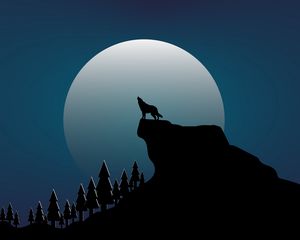 Preview wallpaper wolf, rock, moon, vector, art, dark