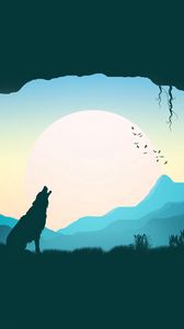 Preview wallpaper wolf, silhouette, art, cave
